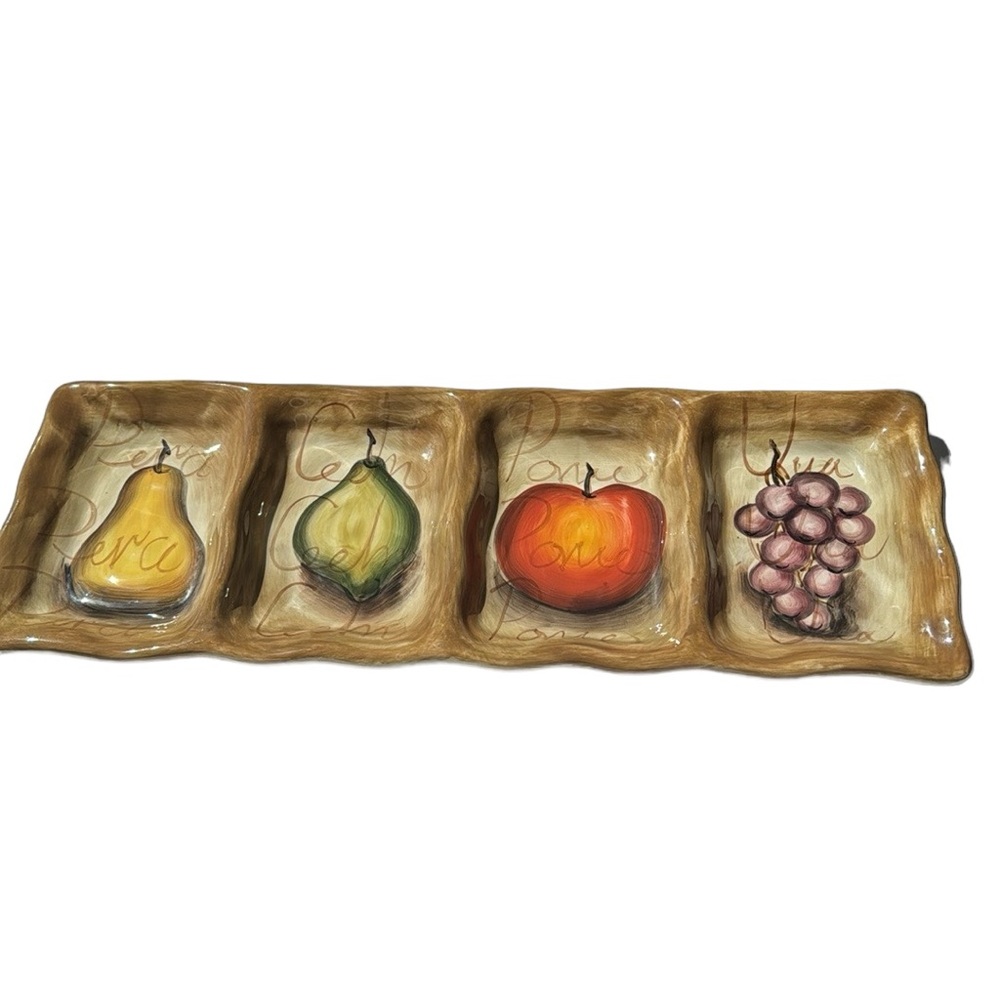 Serving Dish Ceramic Hand Painted by Fruition, Colorful Fruit Motif, Glazed